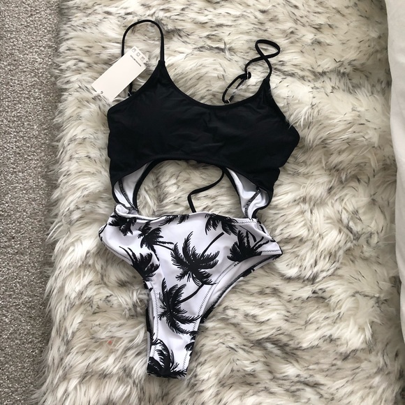 feager Other - NWT Palm Tree Swimsuit Cut Out Lace Up One Piece y